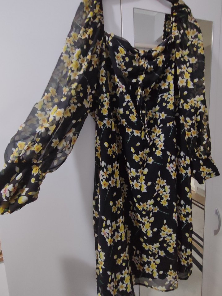 Çiçekli Siyah Midi Kadın elbise - Görsel 4