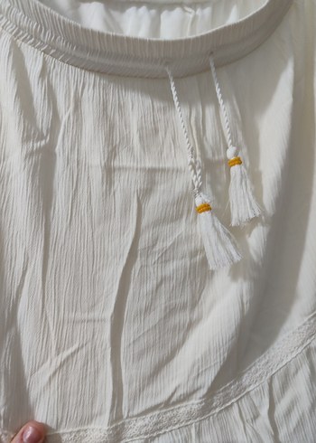 Kadın Beyaz Uzun Keten Etek - Görsel 2