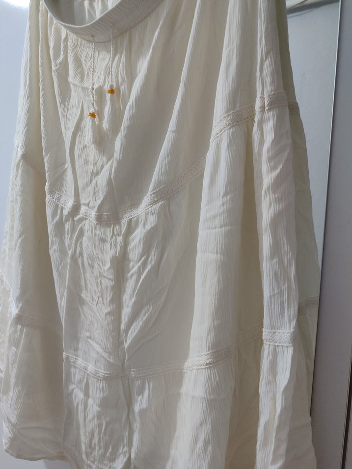 Kadın Beyaz Uzun Keten Etek - Görsel 4