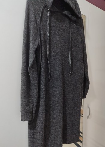 Gri Yüksek Yakalı  Yünlü Sweatshirt elbise veya tunik - Görsel 3