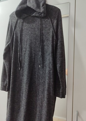 Gri Yüksek Yakalı  Yünlü Sweatshirt elbise veya tunik - Görsel 2