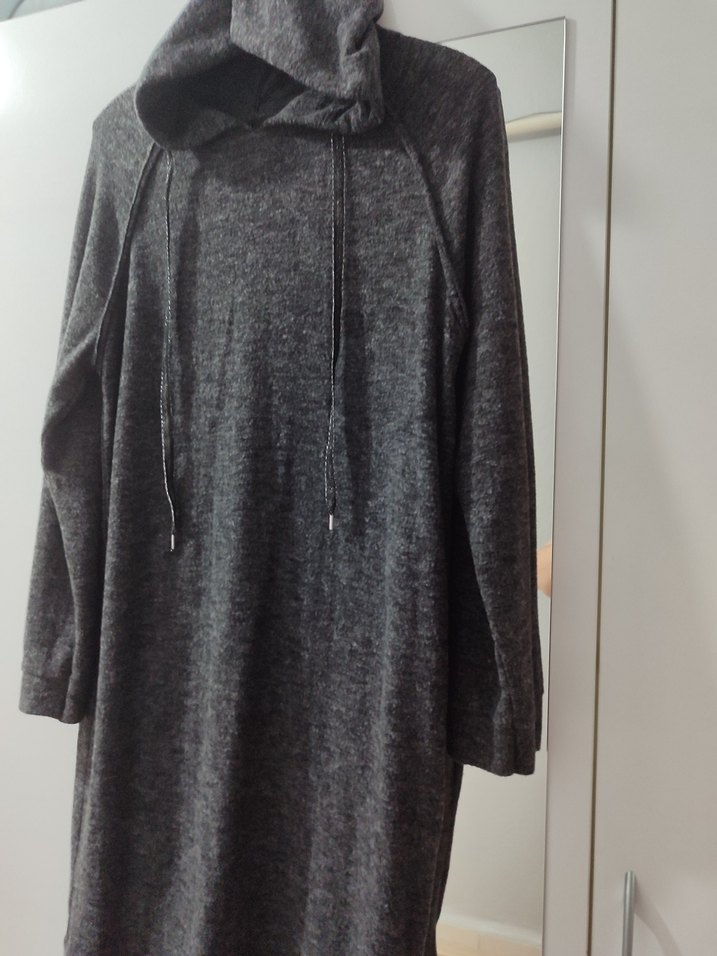 Gri Yüksek Yakalı  Yünlü Sweatshirt elbise veya tunik - Görsel 2