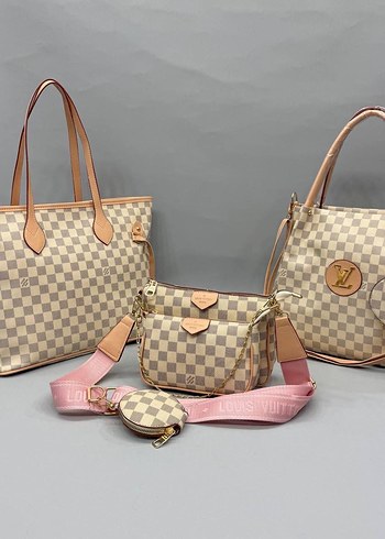 Louis Vuitton Kare Desenli Kemerli Gri Deri Kadın Çanta