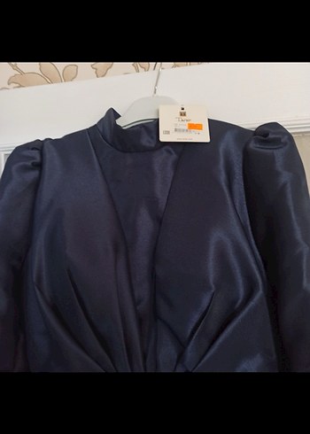 Klasik Lacivert Uzun Kollu Abiye Elbise - Görsel 4