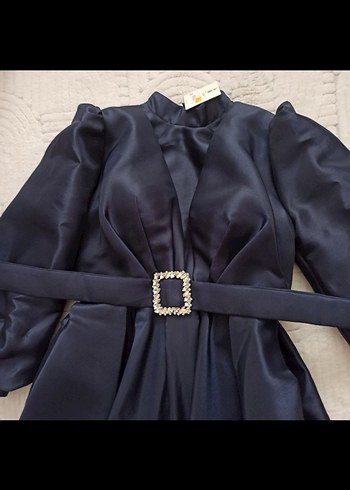 Klasik Lacivert Uzun Kollu Abiye Elbise - Görsel 2