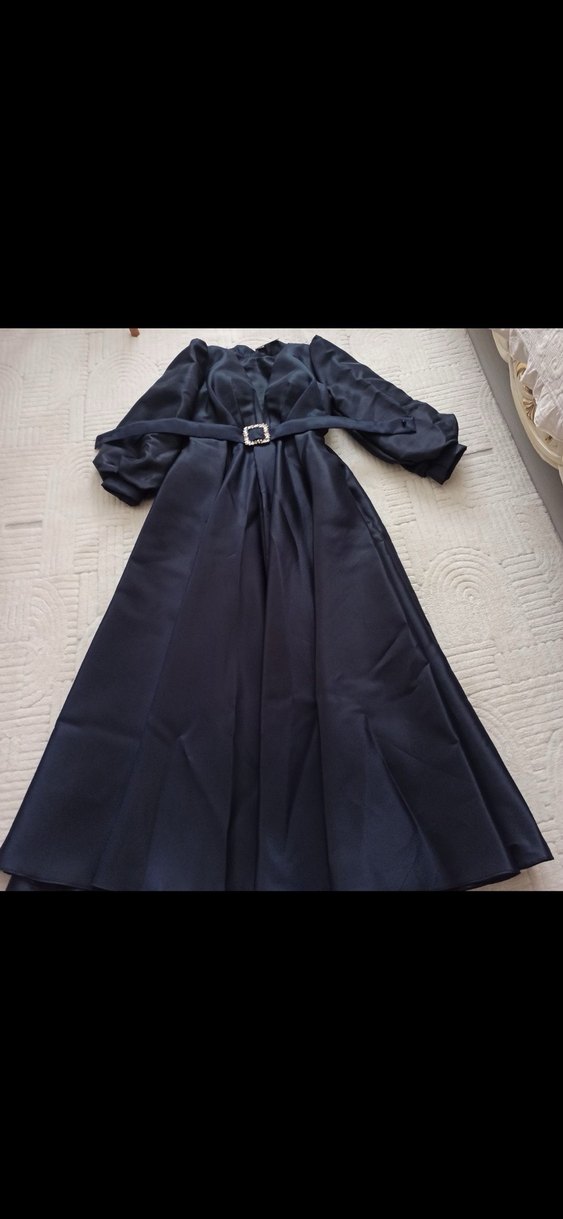 Klasik Lacivert Uzun Kollu Abiye Elbise - Görsel 3