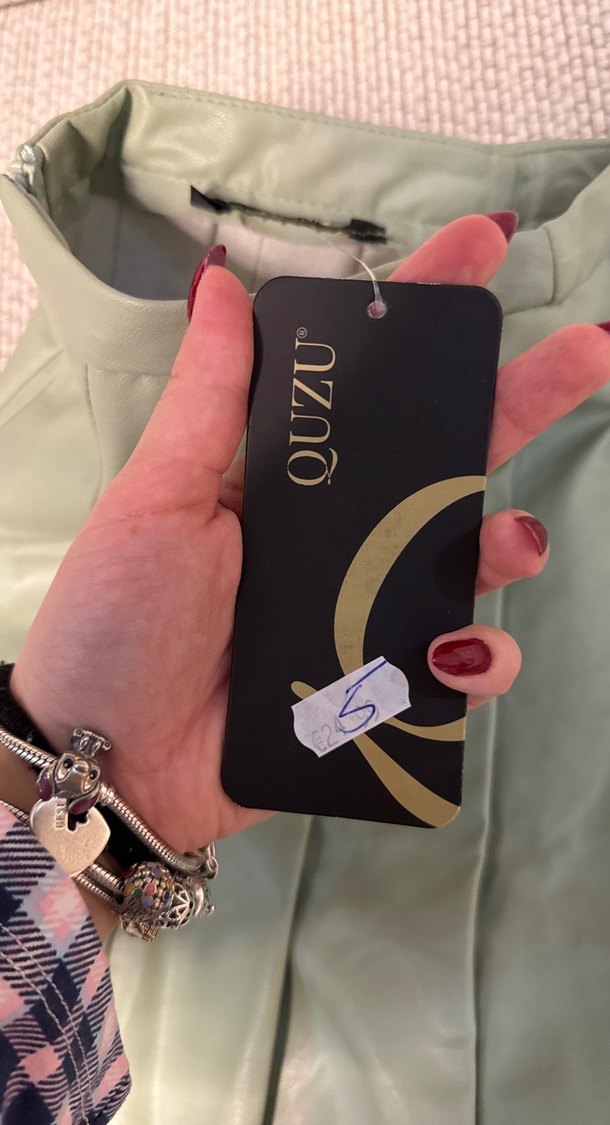 Deri Pilili Etek - Pastel Yeşil - Görsel 2