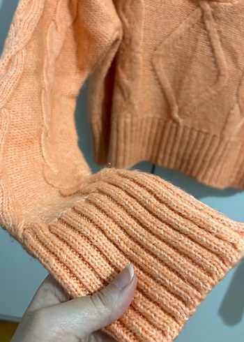 Yavruağzı V Yaka Örgü Kadın Kazak - Görsel 2