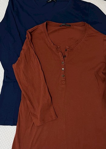 Düğmeli Kahverengi Uzun Kollu Kadın Tişört - Görsel 2