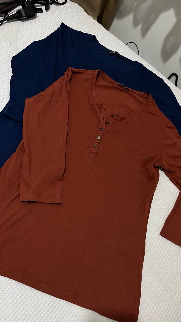 Düğmeli Kahverengi Uzun Kollu Kadın Tişört - Görsel 3