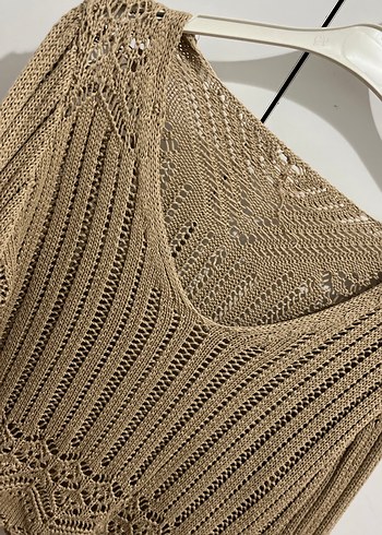 Bej V Yaka Örgü Kadın Kazak - Görsel 3