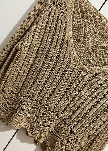 Bej V Yaka Örgü Kadın Kazak - Görsel 4