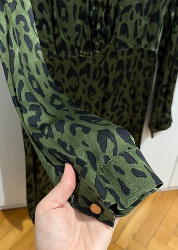 Düğmeli Haki Kadın Uzun Elbise - Görsel 2