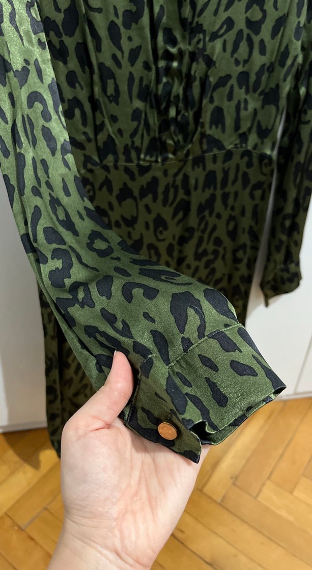 Düğmeli Haki Kadın Uzun Elbise - Görsel 2