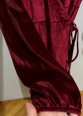 Bordo Midi Kadife Keuvaze Kadın Elbise - Görsel 3