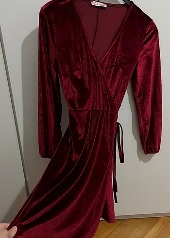 Bordo Midi Kadife Keuvaze Kadın Elbise - Görsel 2