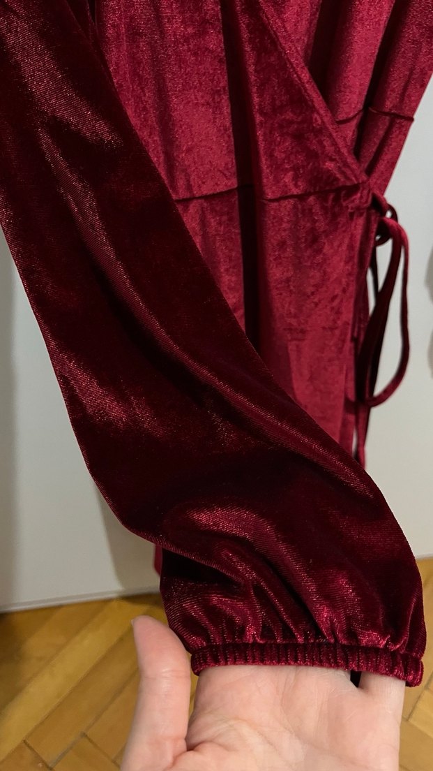 Bordo Midi Kadife Keuvaze Kadın Elbise - Görsel 3