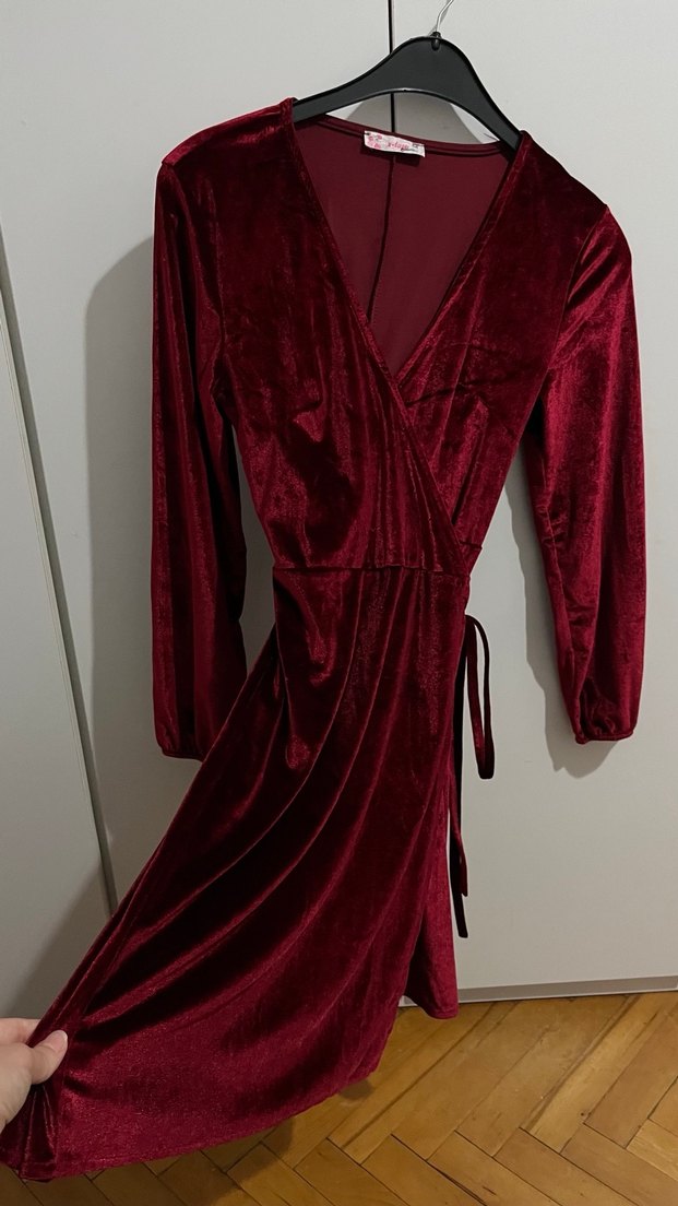 Bordo Midi Kadife Keuvaze Kadın Elbise - Görsel 2