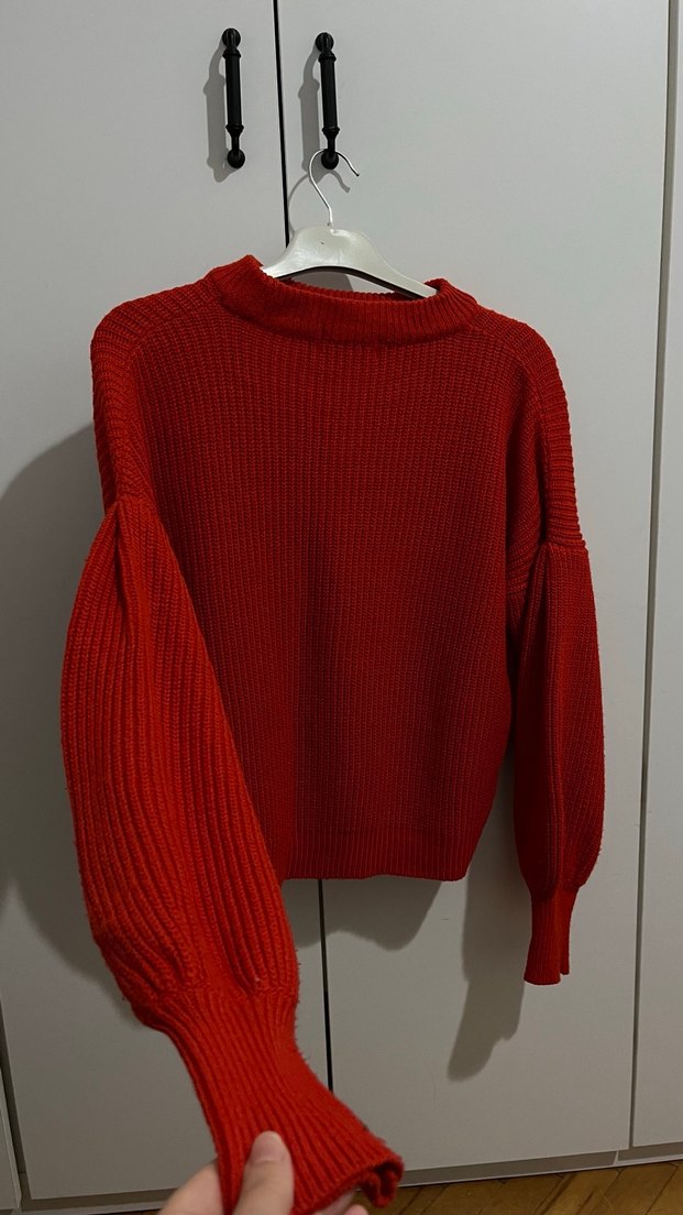 Kadın turuncu Örgü Salaş Kazak - Görsel 2