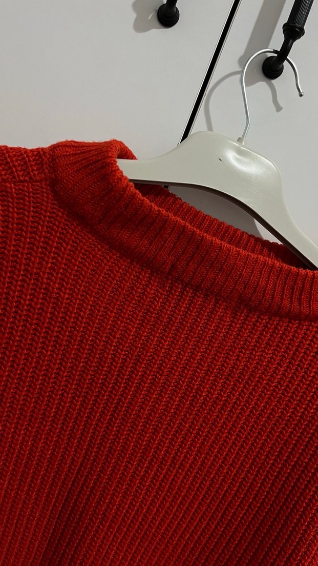 Kadın turuncu Örgü Salaş Kazak - Görsel 4