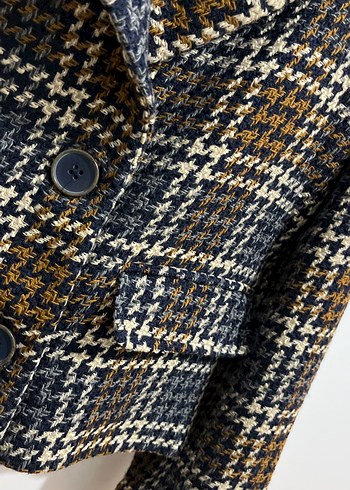 Kahverengi Desenli Kısa Kadın Blazer Ceket - Görsel 4