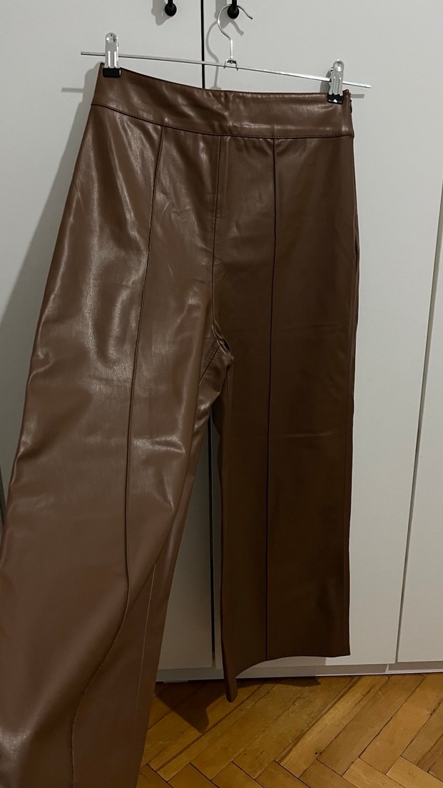 Kahverengi Deri Kadın Pantolon - Görsel 2