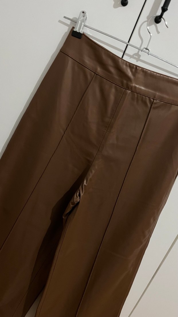 Kahverengi Deri Kadın Pantolon - Görsel 4
