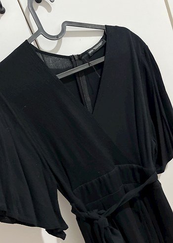 Siyah Midi V Yaka Şort Etek Elbise - Görsel 3