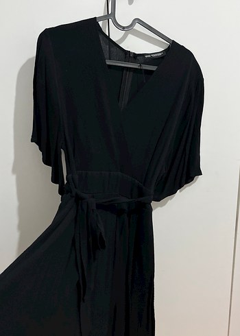 Siyah Midi V Yaka Şort Etek Elbise - Görsel 2