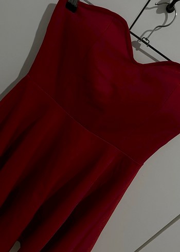 Bordo Straplez Midi Abiye Elbise - Görsel 2