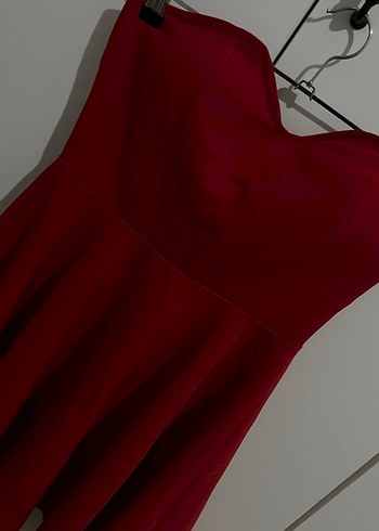 Bordo Straplez Midi Abiye Elbise - Görsel 3