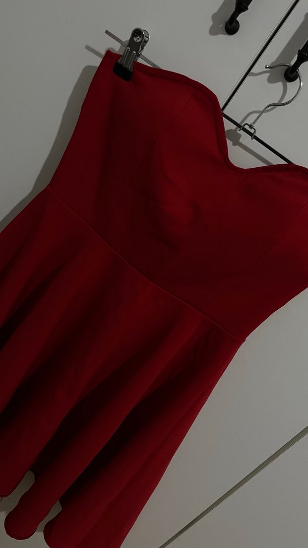 Bordo Straplez Midi Abiye Elbise - Görsel 3