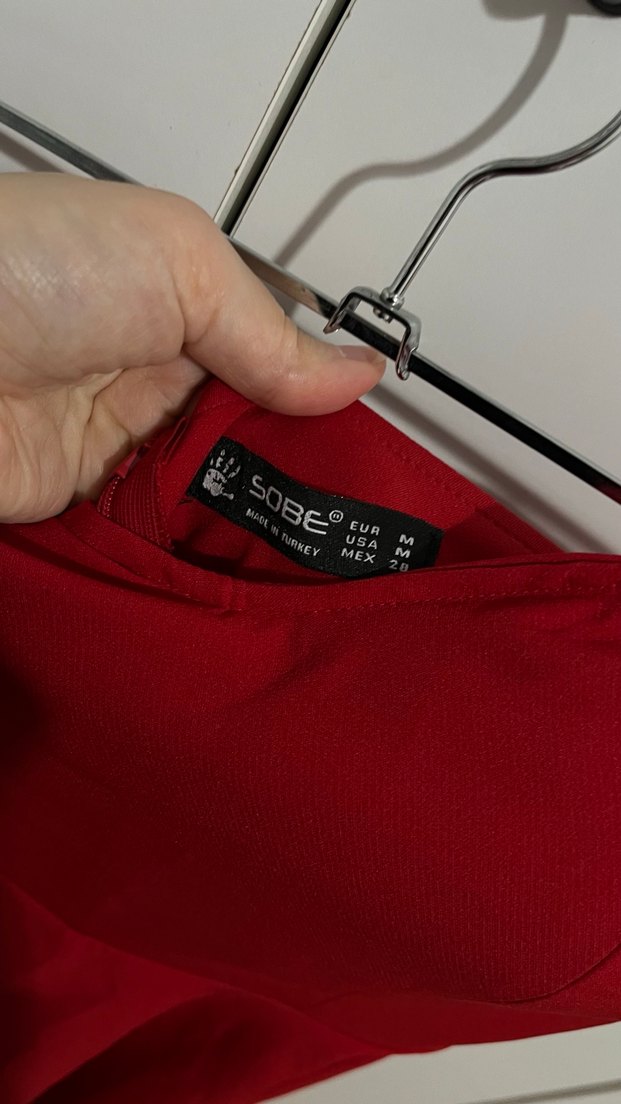 Bordo Straplez Midi Abiye Elbise - Görsel 4