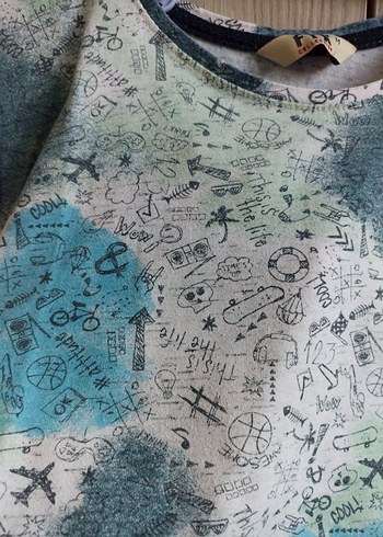 Diğer Erkek Gri Mavi Batik Desenli Kısa Kollu Tişört