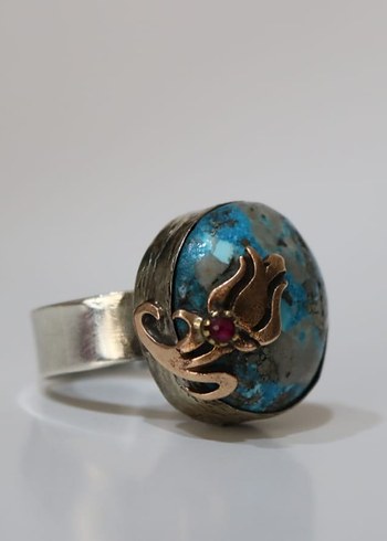 İran turkuaz Taşlı Bohem Erkek Yüzük 925 ayar gümüş - Görsel 2