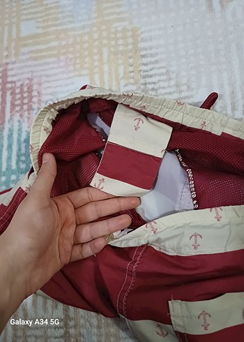 Çapa Desenli Kırmızı Erkek Deniz Şortu - Görsel 4