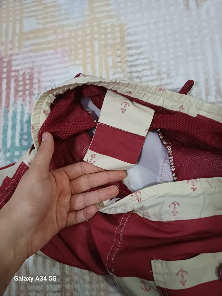 Çapa Desenli Kırmızı Erkek Deniz Şortu - Görsel 4