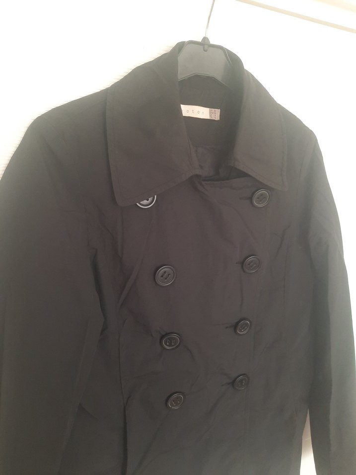 Düğmeli Siyah Midi Kadın Ceket - Görsel 3