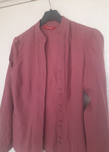 Bordo Düğmeli Kadın Gömlek - Görsel 3