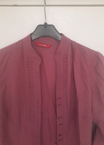 Bordo Düğmeli Kadın Gömlek - Görsel 2