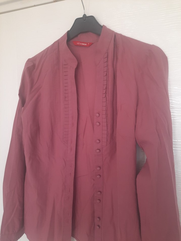 Bordo Düğmeli Kadın Gömlek - Görsel 3