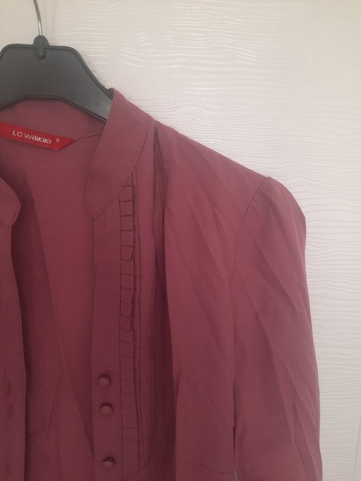 Bordo Düğmeli Kadın Gömlek - Görsel 5