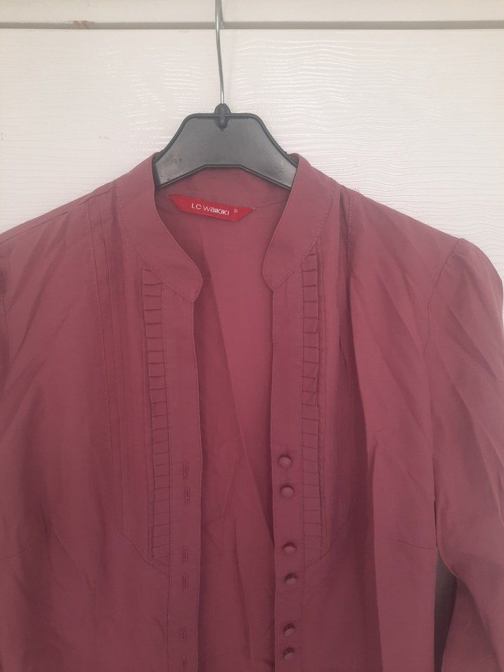 Bordo Düğmeli Kadın Gömlek - Görsel 2