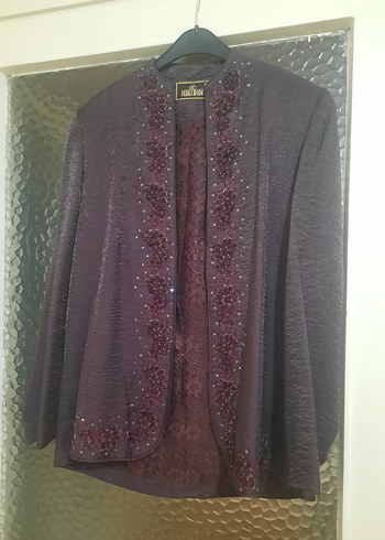 Bordo Nakışlı Uzun Kadın Ceket - Görsel 2