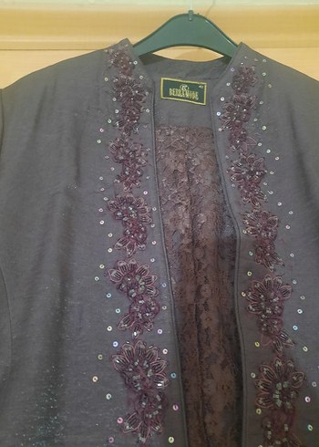 Bordo Nakışlı Uzun Kadın Ceket - Görsel 3