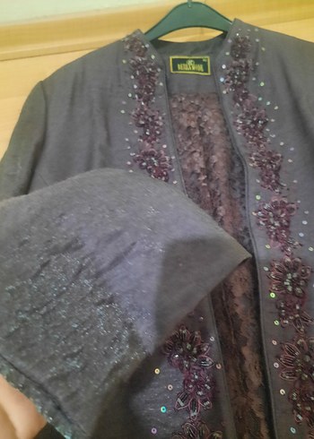 Bordo Nakışlı Uzun Kadın Ceket - Görsel 6