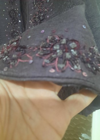 Bordo Nakışlı Uzun Kadın Ceket - Görsel 5