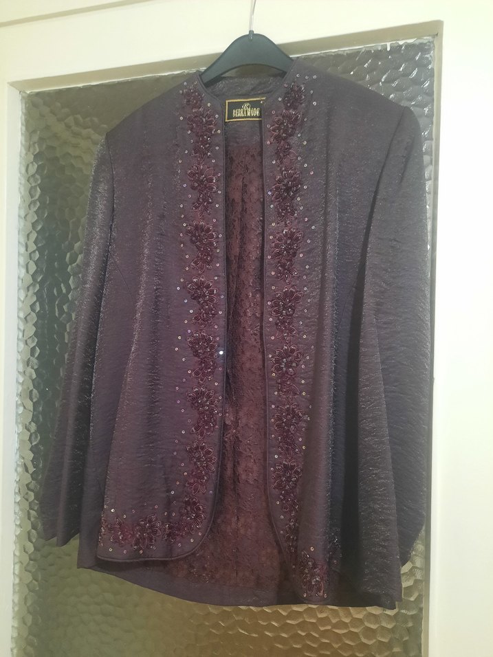 Bordo Nakışlı Uzun Kadın Ceket - Görsel 2