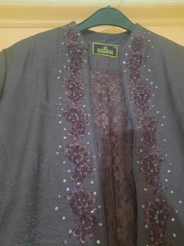 Bordo Nakışlı Uzun Kadın Ceket - Görsel 3