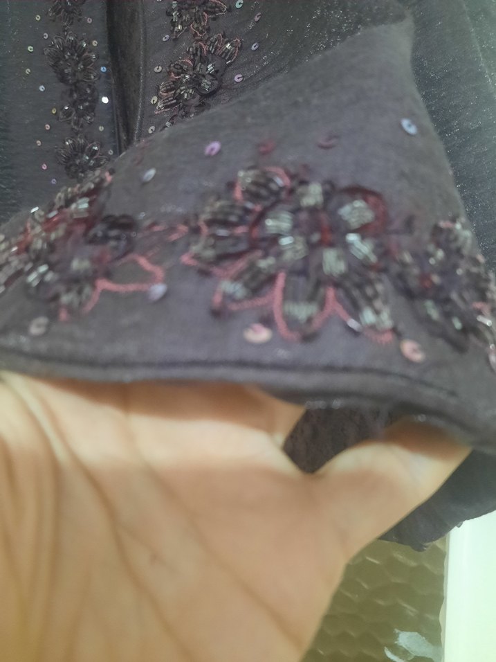 Bordo Nakışlı Uzun Kadın Ceket - Görsel 5